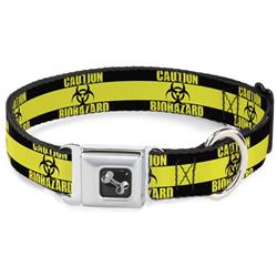 Dog Bone Black/Silver Seatbelt Buckle Collar - CAUTION BIOHAZARD Black/Yellow