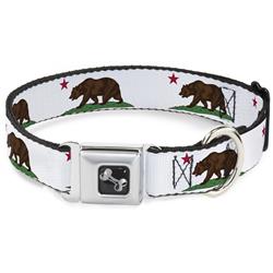 Dog Bone Black/Silver Seatbelt Buckle Collar - Cali Bear White
