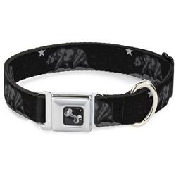 Dog Bone Black/Silver Seatbelt Buckle Collar - Cali Bear Black/Grays