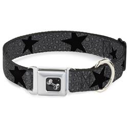 Dog Bone Black/Silver Seatbelt Buckle Collar - Cheetah/Stars Gray/Black