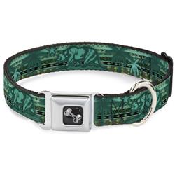 Dog Bone Black/Silver Seatbelt Buckle Collar - Cali Bear/Palm Trees/Geometric Green