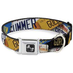 Dog Bone Black/Silver Seatbelt Buckle Collar - Cali License Plates Stacked