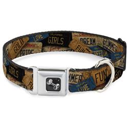 Dog Bone Black/Silver Seatbelt Buckle Collar - Cali License Plates Stacked Vintage