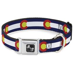Dog Bone Black/Silver Seatbelt Buckle Collar - Colorado Flags2 Repeat