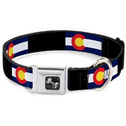Dog Bone Black/Silver Seatbelt Buckle Collar - Colorado Flags3/Black