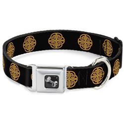 Dog Bone Black/Silver Seatbelt Buckle Collar - Celtic Knot Black/Burgundy/Gold