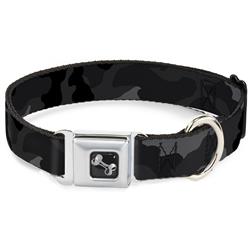 Dog Bone Black/Silver Seatbelt Buckle Collar - Camo Charcoal