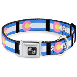 Dog Bone Black/Silver Seatbelt Buckle Collar - Colorado Flags Pastel