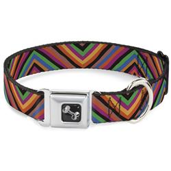 Dog Bone Black/Silver Seatbelt Buckle Collar - Diamond Freehand Multi Color