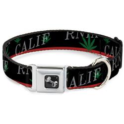 Dog Bone Black/Silver Seatbelt Buckle Collar - CALIFORNIA/Pot Leaf Black/Red/Green/White
