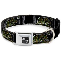 Dog Bone Black/Silver Seatbelt Buckle Collar - CALIFORNIA/Flag Bear Black/Camo Gray/Camo Olive