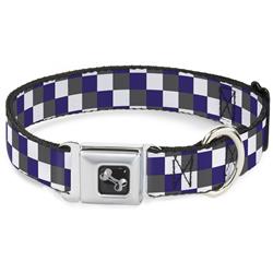 Dog Bone Black/Silver Seatbelt Buckle Collar - Checker Gray/Purple/White