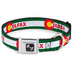 Dog Bone Black/Silver Seatbelt Buckle Collar - COLFAX Green Stripe