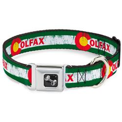 Dog Bone Black/Silver Seatbelt Buckle Collar - COLFAX Green Stripe Weathered