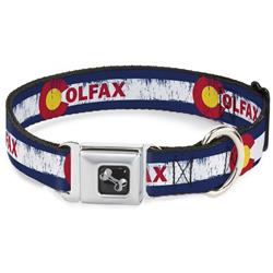 Dog Bone Black/Silver Seatbelt Buckle Collar - COLFAX Colorado Flag Weathered