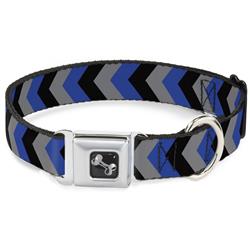 Dog Bone Black/Silver Seatbelt Buckle Collar - Chevron Blue/Black/Gray