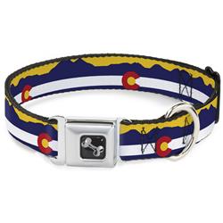 Dog Bone Black/Silver Seatbelt Buckle Collar - Colorado Flag/Mountain Silhouette Yellow