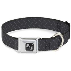Dog Bone Black/Silver Seatbelt Buckle Collar - Diamond Plate Grays