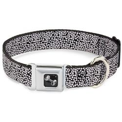 Dog Bone Black/Silver Seatbelt Buckle Collar - Ditsy Floral Black/White/Red