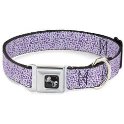 Dog Bone Black/Silver Seatbelt Buckle Collar - Ditsy Floral Lavender/White/Black