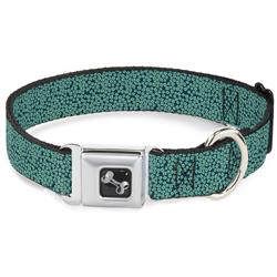 Dog Bone Black/Silver Seatbelt Buckle Collar - Ditsy Floral Teal/Light Teal/Teal