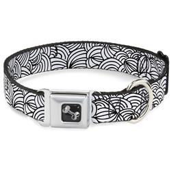 Dog Bone Black/Silver Seatbelt Buckle Collar - Doodle1 White/Black