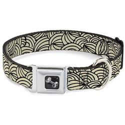 Dog Bone Black/Silver Seatbelt Buckle Collar - Doodle1 Cream/Black