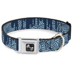 Dog Bone Black/Silver Seatbelt Buckle Collar - Doodle1/Paint Drips Blues