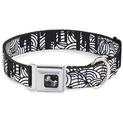 Dog Bone Black/Silver Seatbelt Buckle Collar - Doodle1/Paint Drips White/Black