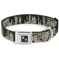 Dog Bone Black/Silver Seatbelt Buckle Collar - Doodle1/Paint Drips Cream/Black