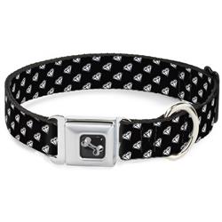 Dog Bone Black/Silver Seatbelt Buckle Collar - Diamonds Diagonal Black/White