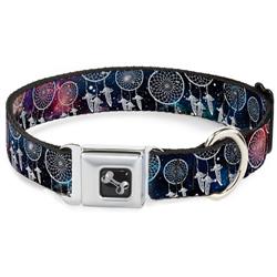 Dog Bone Black/Silver Seatbelt Buckle Collar - Dream Catcher Galaxy/White