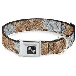 Dog Bone Black/Silver Seatbelt Buckle Collar - Driftwood Grain