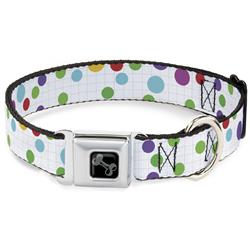 Dog Bone Black/Silver Seatbelt Buckle Collar - Dots/Grid White/Gray/Multi Color
