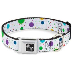 Dog Bone Black/Silver Seatbelt Buckle Collar - Dots/Grid2 White/Gray/Multi Color