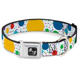 Dog Bone Black/Silver Seatbelt Buckle Collar - Dots/Grid3 White/Gray/Multi Color