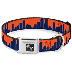 Dog Bone Black/Silver Seatbelt Buckle Collar - Denver Solid Skyline Orange/Navy