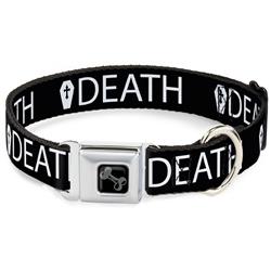 Dog Bone Black/Silver Seatbelt Buckle Collar - DEATH/Coffin Black/White
