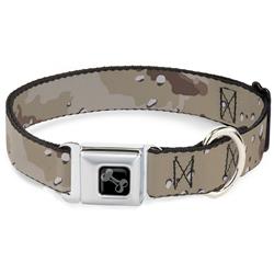 Dog Bone Black/Silver Seatbelt Buckle Collar - Desert Camo Tans/Browns