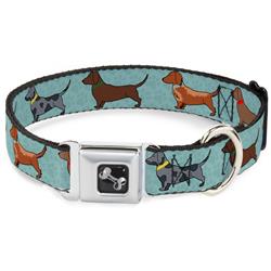 Dog Bone Black/Silver Seatbelt Buckle Collar - Dachshund 4-Dogs/Paws Aquas
