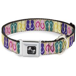 Dog Bone Black/Silver Seatbelt Buckle Collar - Flip Flops5 CLOSE-UP Sand/Multi Color