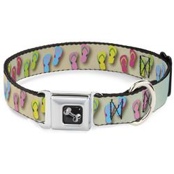 Dog Bone Black/Silver Seatbelt Buckle Collar - Flip Flops7 LIFE'S A BEACH Tan/Aqua/White