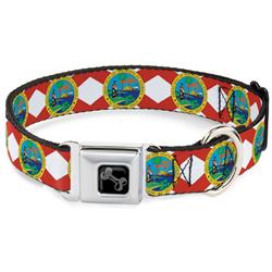 Dog Bone Black/Silver Seatbelt Buckle Collar - Florida Flag Continuous