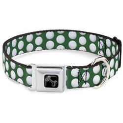 Dog Bone Black/Silver Seatbelt Buckle Collar - Golf Balls Green/White