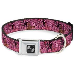 Dog Bone Black/Silver Seatbelt Buckle Collar - Hunting Camo Pinks
