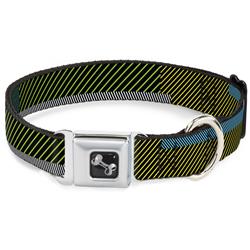 Dog Bone Black/Silver Seatbelt Buckle Collar - Hash Mark Stripe Black/Multi Color