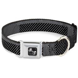 Dog Bone Black/Silver Seatbelt Buckle Collar - Hash Mark Stripe Black/White