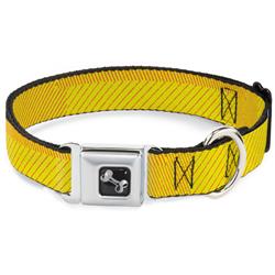 Dog Bone Black/Silver Seatbelt Buckle Collar - Hash Mark Stripe Yellow/Red