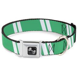 Dog Bone Black/Silver Seatbelt Buckle Collar - Hash Mark Stripe Double Green/Silver