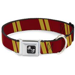 Dog Bone Black/Silver Seatbelt Buckle Collar - Hash Mark Stripe Double Maroon/Gold